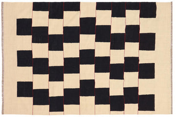 Flat Weave Kilim, Antique, Navaho, Vintage, Handmade, Modern Kilim Beige Black Hand-Woven Rectangle 100% Wool Area Rug 6 x 8